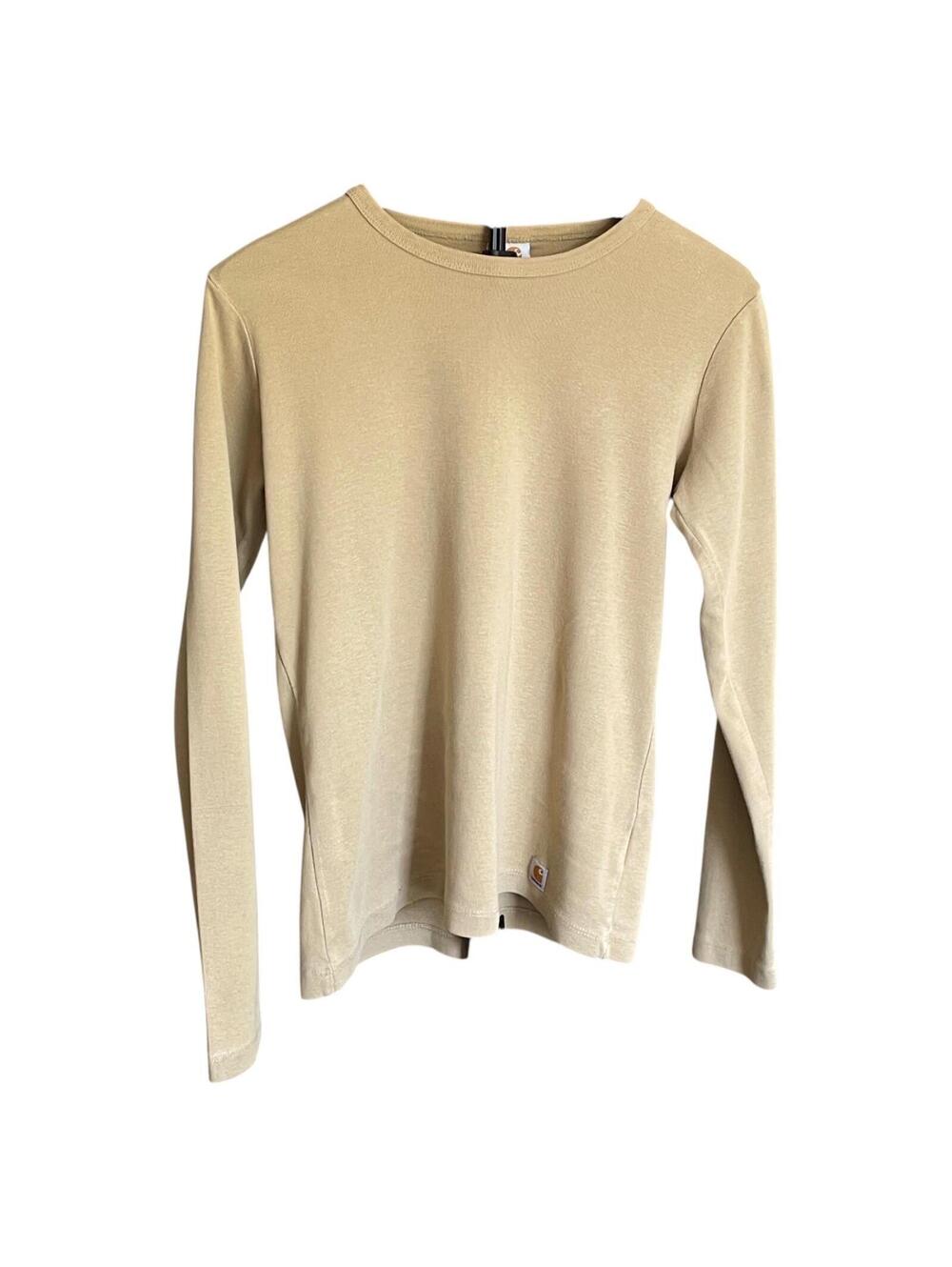 Carhartt Beige Long Sleeve Women's Knit T-Shirt Size MEDIUM Logo CLEAN!